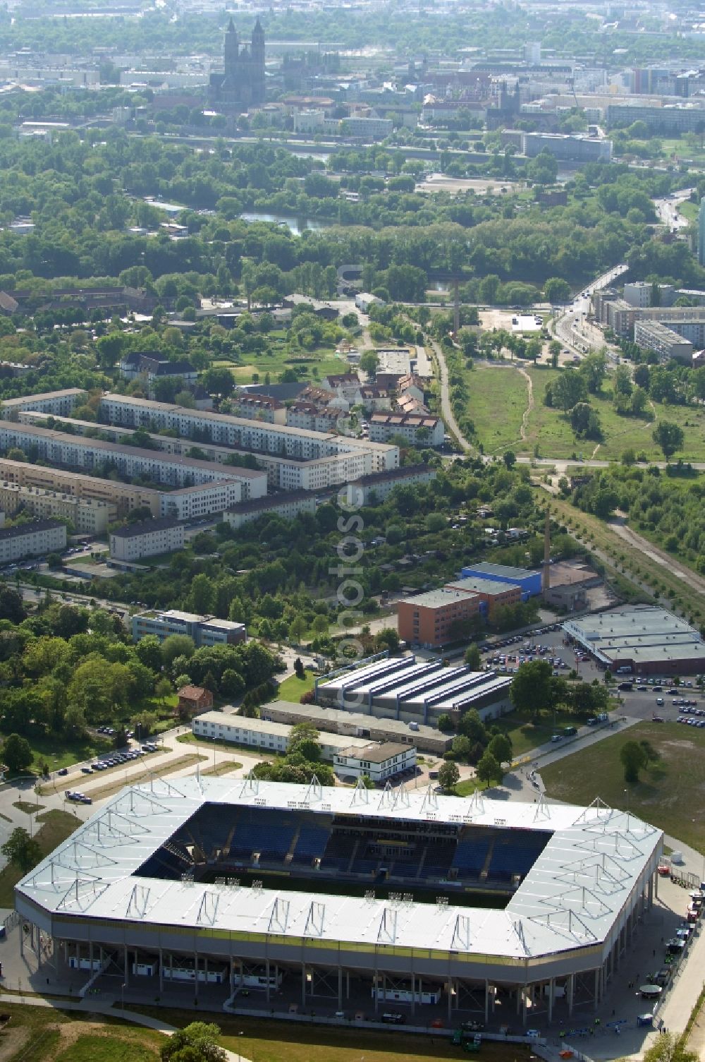 Magdeburg from above - Sports facility grounds of the MDCC Arena stadium in Magdeburg in the state Saxony-Anhalt