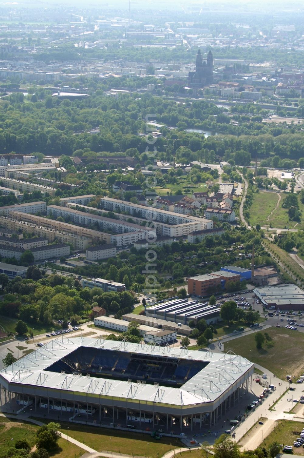 Aerial image Magdeburg - Sports facility grounds of the MDCC Arena stadium in Magdeburg in the state Saxony-Anhalt