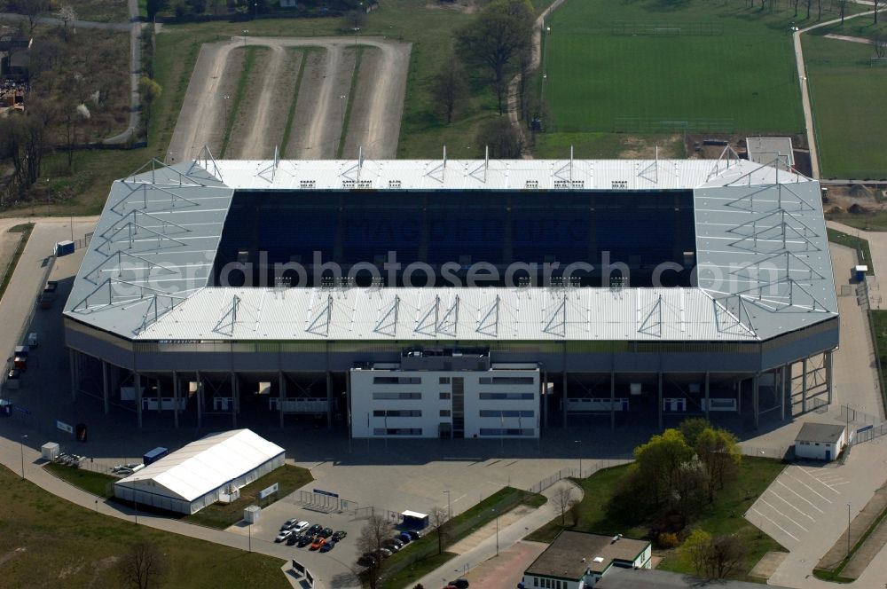 Aerial image Magdeburg - Sports facility grounds of the MDCC Arena stadium in Magdeburg in the state Saxony-Anhalt