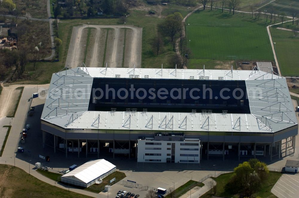 Magdeburg from the bird's eye view: Sports facility grounds of the MDCC Arena stadium in Magdeburg in the state Saxony-Anhalt