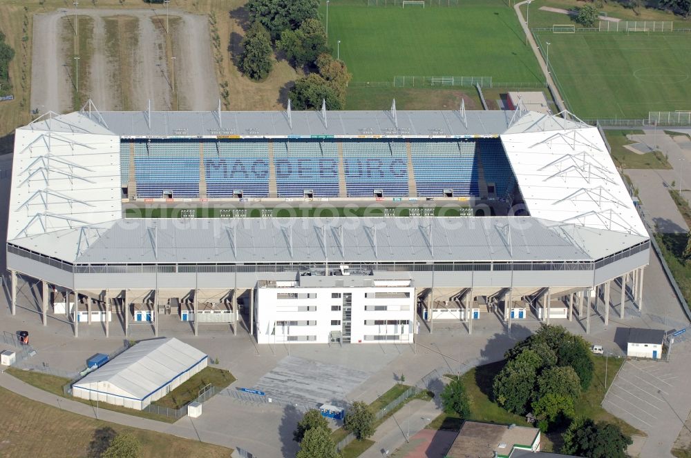 Magdeburg from above - Sports facility grounds of the MDCC Arena stadium in Magdeburg in the state Saxony-Anhalt