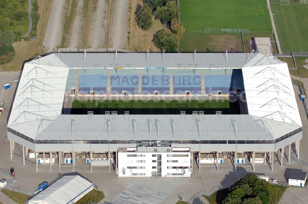 Magdeburg from the bird's eye view: Sports facility grounds of the MDCC Arena stadium in Magdeburg in the state Saxony-Anhalt