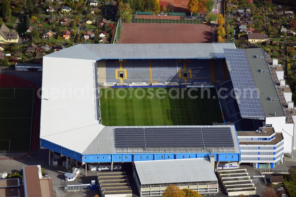 Bielefeld from the bird's eye view: Sports facility grounds of the Arena stadium SchuecoArena on Melanchthonstrasse in Bielefeld in the state North Rhine-Westphalia, Germany