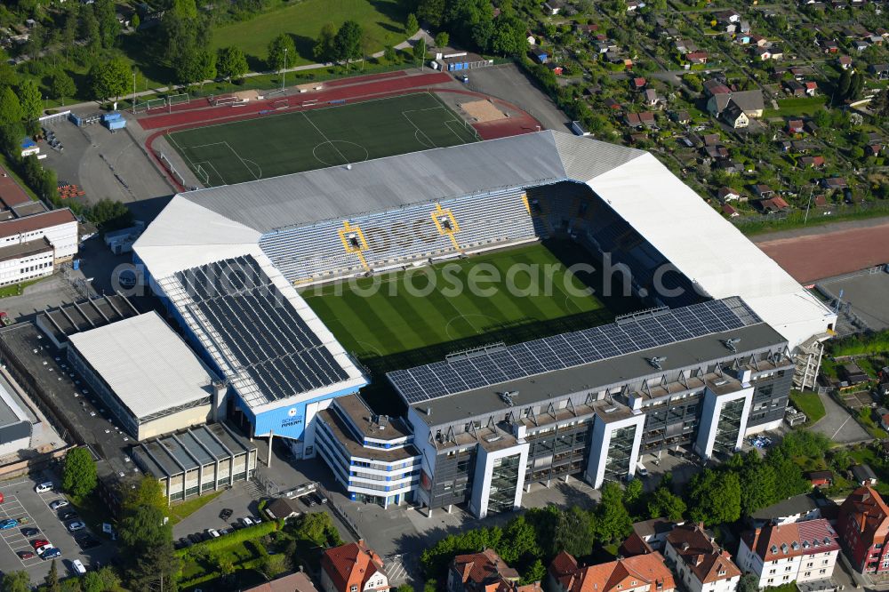 Aerial image Bielefeld - Sports facility grounds of the Arena stadium SchuecoArena on Melanchthonstrasse in Bielefeld in the state North Rhine-Westphalia, Germany