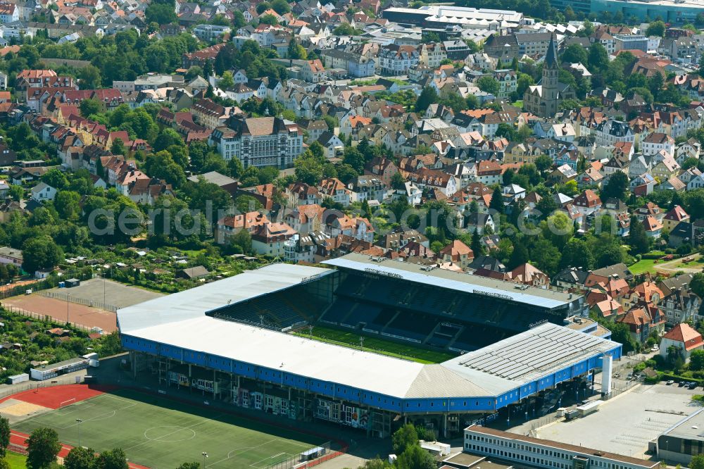 Bielefeld from the bird's eye view: Sports facility grounds of the Arena stadium SchuecoArena on Melanchthonstrasse in Bielefeld in the state North Rhine-Westphalia, Germany