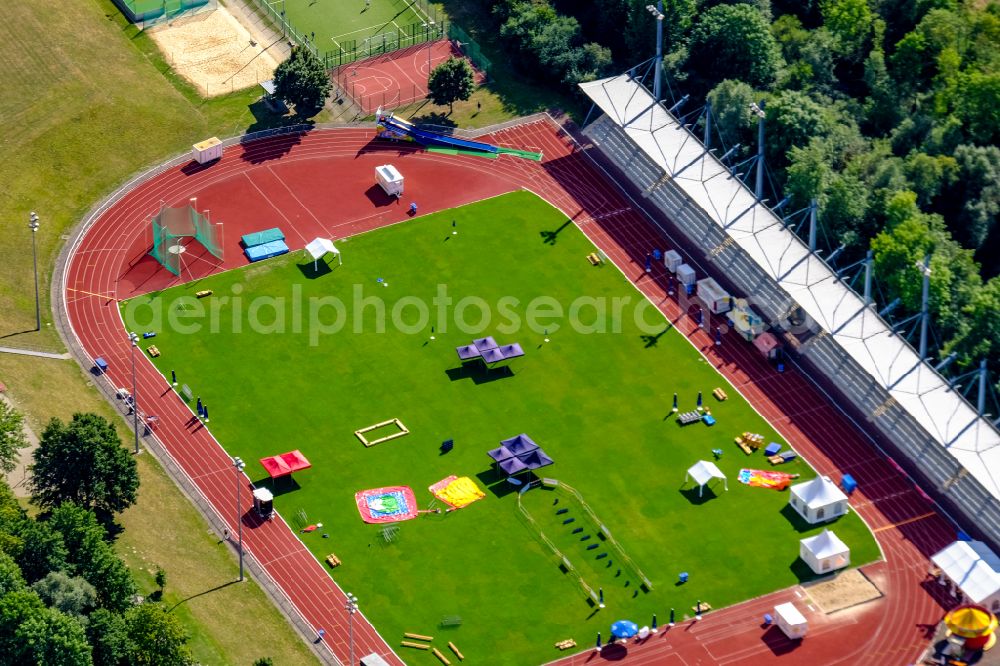 Aerial photograph Paderborn - Sports facility grounds of stadium Ahorn-Sportpark on street Ahornallee in Paderborn in the state North Rhine-Westphalia, Germany