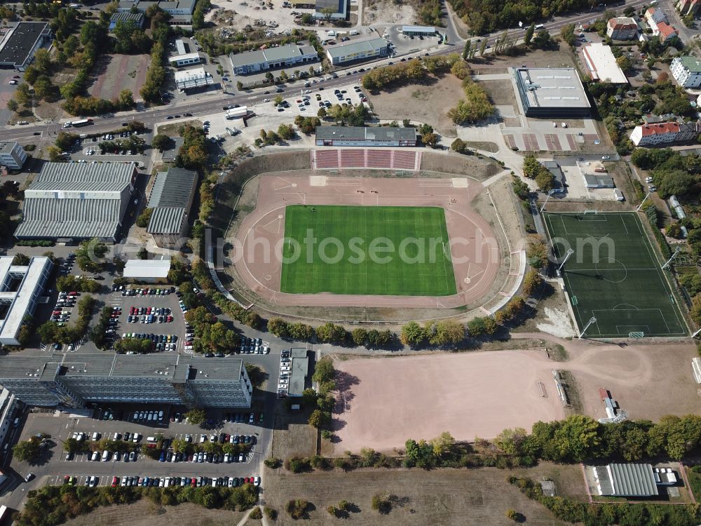 Aerial image Halle (Saale) - Sports facility grounds of stadium ERDGAS Sportarena on Nietlebener Strasse in Halle (Saale) in the state Saxony-Anhalt, Germany