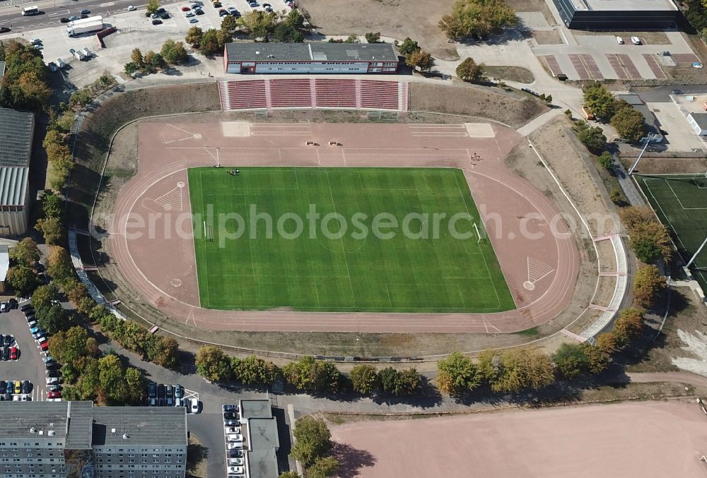 Aerial photograph Halle (Saale) - Sports facility grounds of stadium ERDGAS Sportarena on Nietlebener Strasse in Halle (Saale) in the state Saxony-Anhalt, Germany