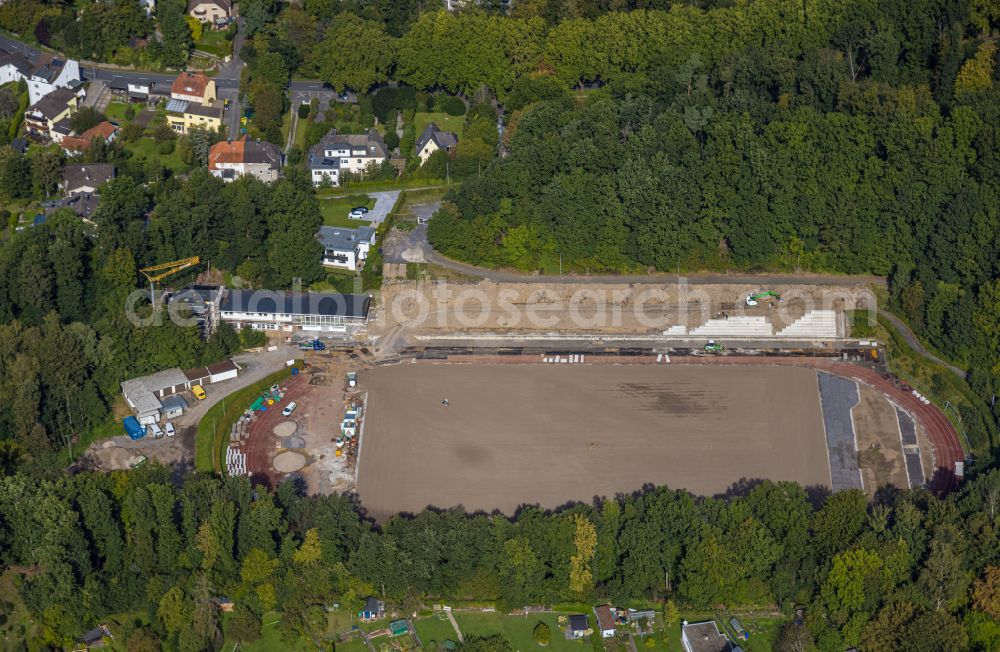 Aerial photograph Menden (Sauerland) - Sports facility grounds of stadium Huckenohl-Stadion in Menden (Sauerland) in the state North Rhine-Westphalia, Germany