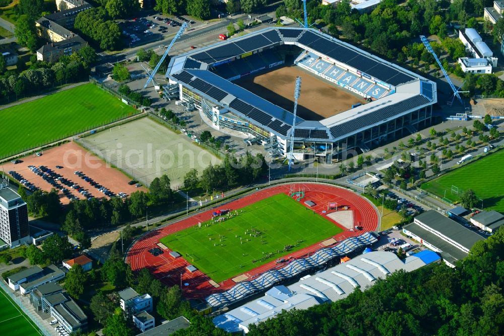 Rostock from above - Sports site area of the stadium of the 1. Leichtathletikverein Rostock e.V. in Rostock in the federal state Mecklenburg-West Pomerania, Germany