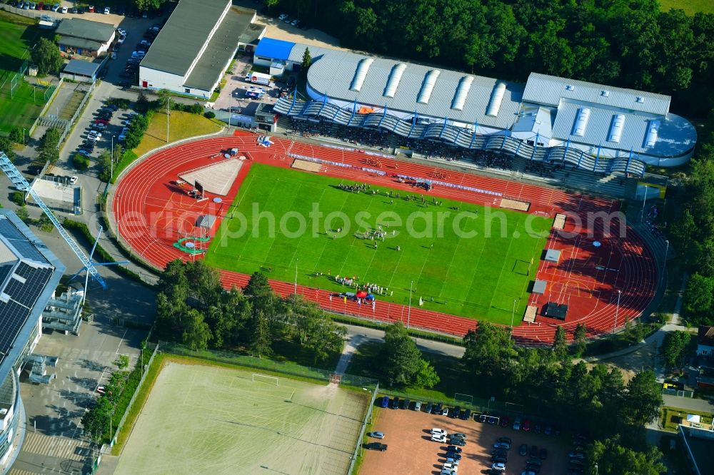 Rostock from above - Sports site area of the stadium of the 1. Leichtathletikverein Rostock e.V. in Rostock in the federal state Mecklenburg-West Pomerania, Germany