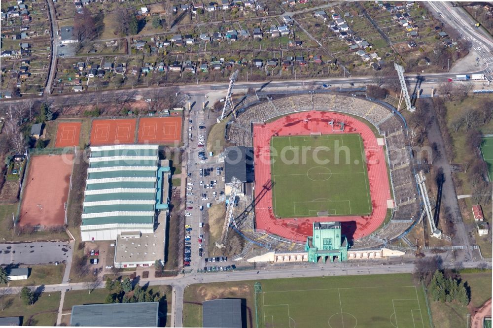 Aerial image Chemnitz - Sports facility grounds of stadium Sportforum Chemnitz on Reichenhainer Strasse in the district Bernsdorf in Chemnitz in the state Saxony, Germany