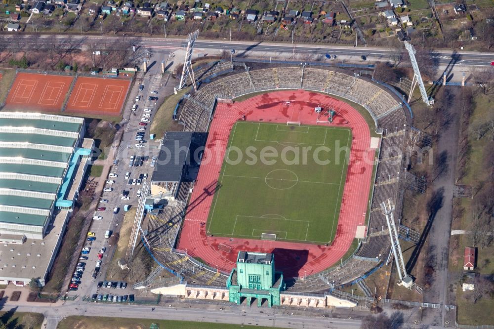 Aerial photograph Chemnitz - Sports facility grounds of stadium Sportforum Chemnitz on Reichenhainer Strasse in the district Bernsdorf in Chemnitz in the state Saxony, Germany