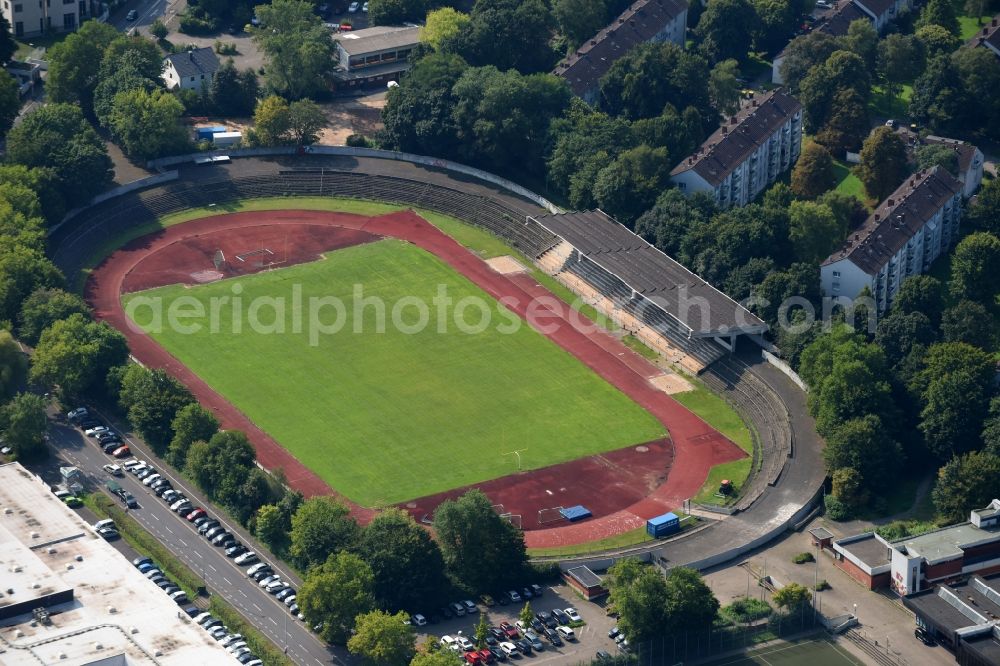 Bonn from above - Sports facility grounds of stadium Sportpark Pennenfeld on Mallwitzstrasse in Bonn in the state North Rhine-Westphalia, Germany