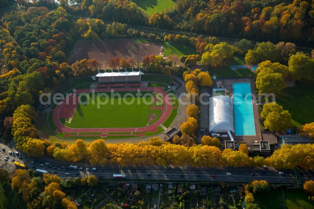 Gladbeck from above - Sports facility center from Wittringen stadium and the swimming pool Gladbeck in Gladbeck in North Rhine-Westphalia