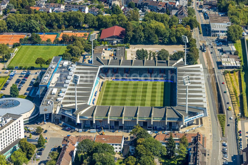 Aerial image Bochum - sports facility grounds of the stadium Vonovia Ruhrstadion formerly rewirpowerSTADION and Ruhrstadion on Castroper Strasse in Bochum in the Ruhr area in the state of North Rhine-Westphalia