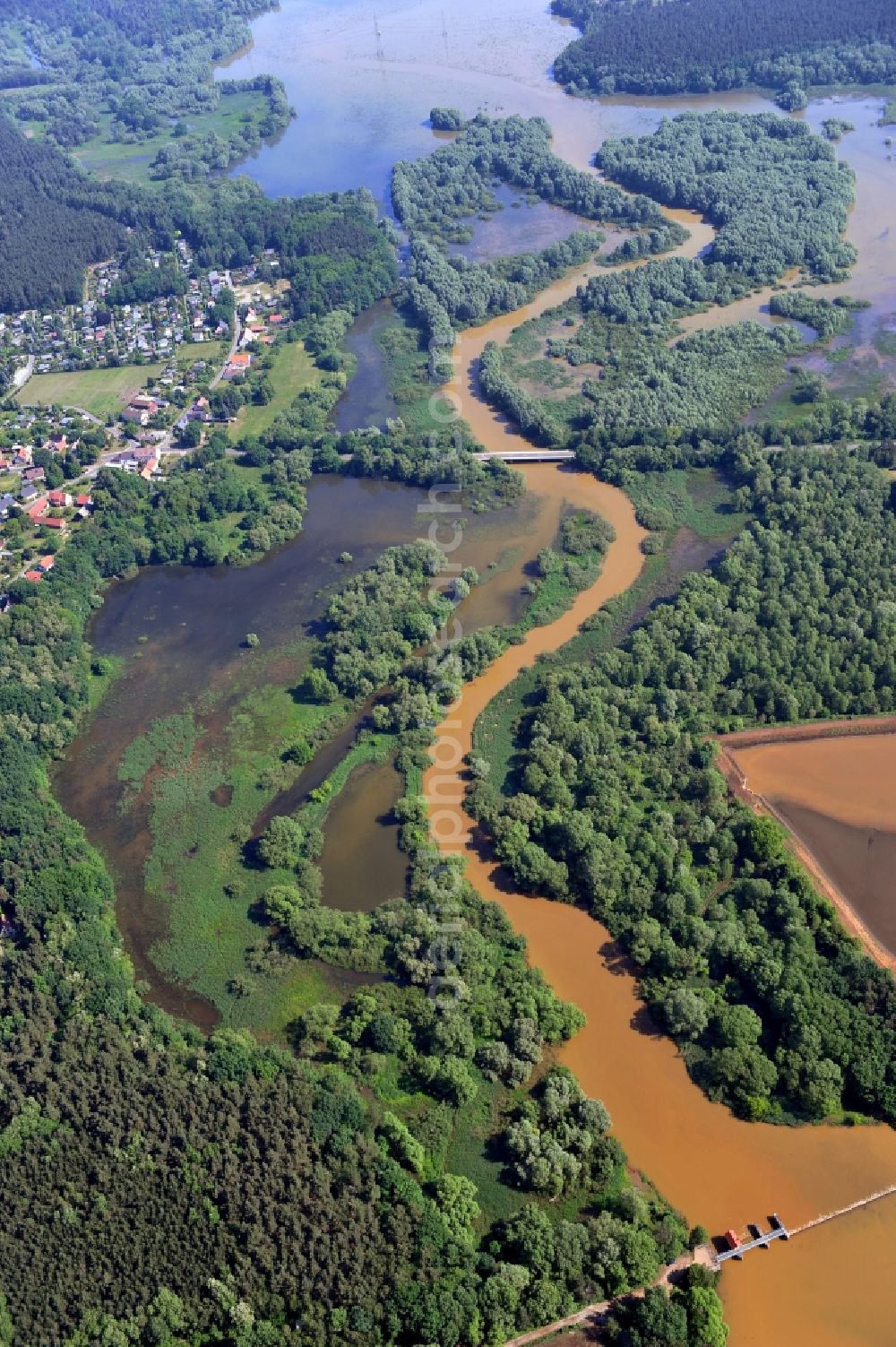 Aerial image Spremberg OT Bühlow - Inflow between the Buehlow barrage and the Spremberg dam in the state Brandenburg