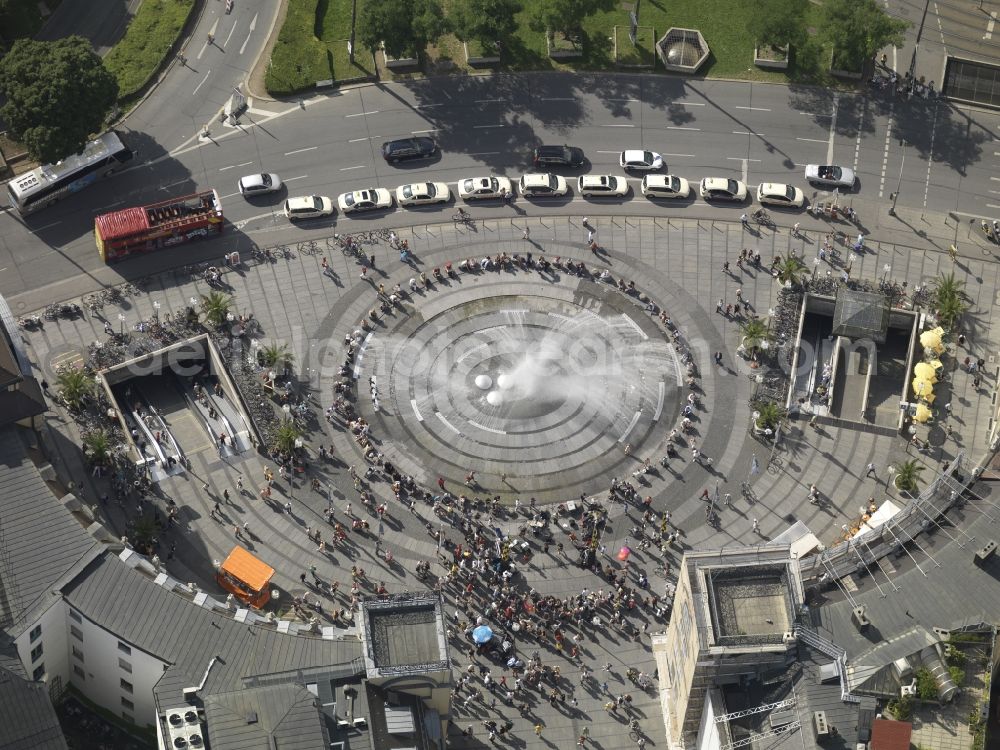 Aerial image München - The fountains and water games at the Munich Karlsplatz