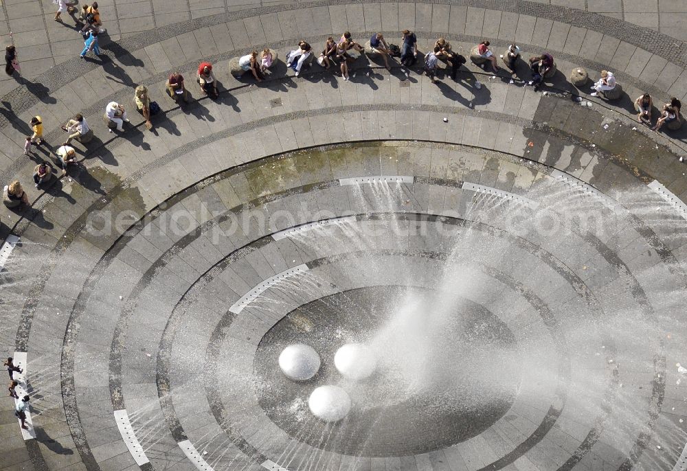 Aerial image München - The fountains and water games at the Munich Karlsplatz