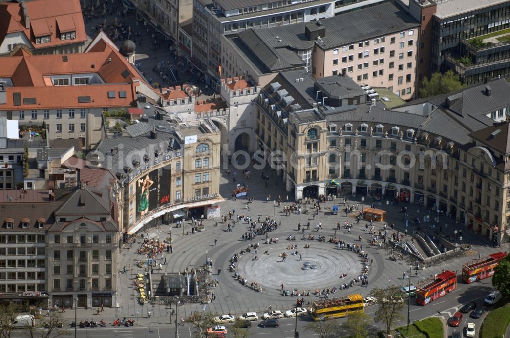 München from the bird's eye view: The fountains and water games at the Munich Karlsplatz