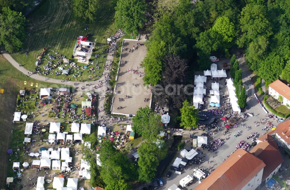 Nörten-Hardenberg from the bird's eye view: Showjumping event Burgturnier in Noerten-Hardenberg in the state Lower Saxony