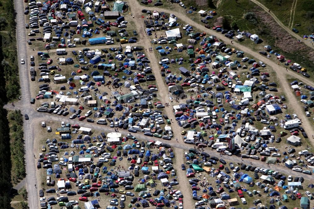 Muldestausee from above - Sputnik Spring Break 2012 Festival on the Pouch peninsula in the town of Muldestausee in Saxony-Anhalt