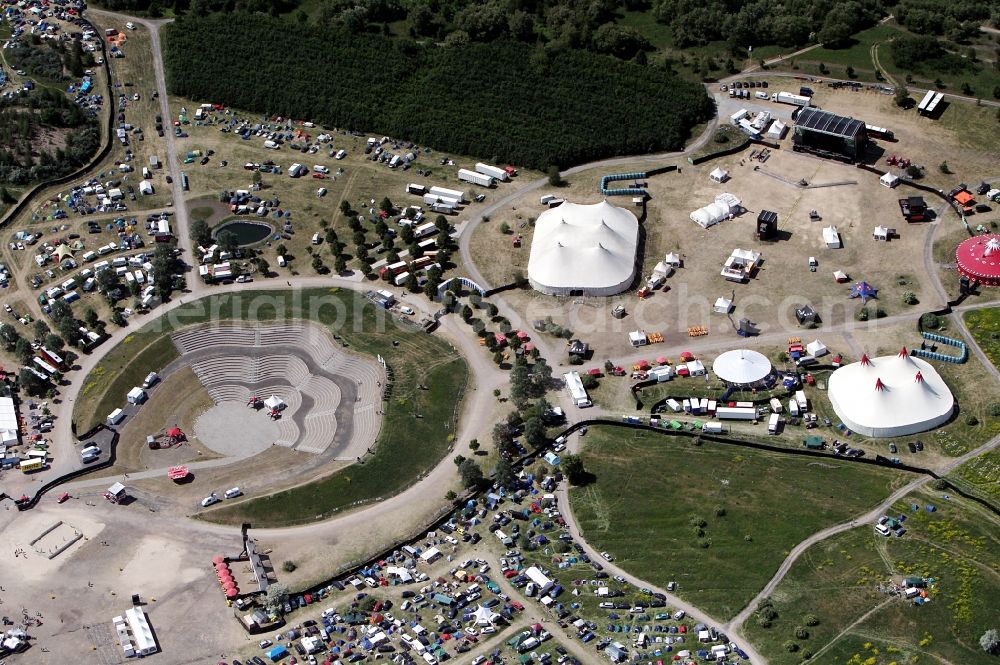 Muldestausee from the bird's eye view: Sputnik Spring Break 2012 Festival on the Pouch peninsula in the town of Muldestausee in Saxony-Anhalt