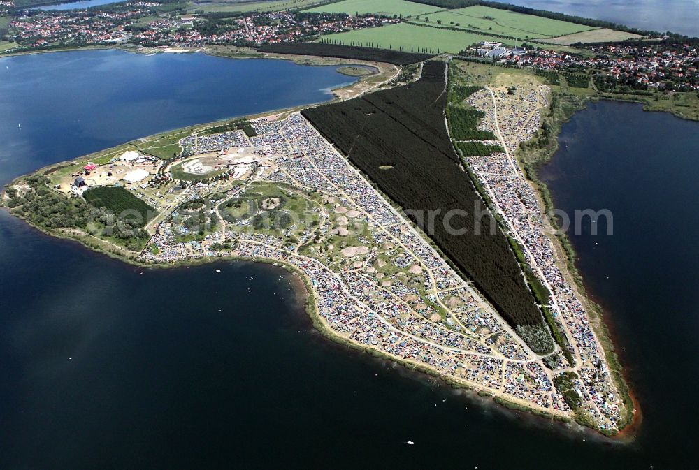 Aerial image Muldestausee - Sputnik Spring Break 2012 Festival on the Pouch peninsula in the town of Muldestausee in Saxony-Anhalt