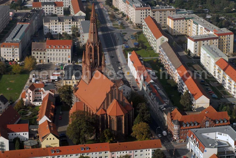 Demmin from above - Blick auf die gotische St. Bartholomaei-Kirche am Kirchplatz 7 in 17109 Demmin - das Wahrzeichen der Hansestadt. Ansprechpartner: Gemeindebüro Tel.: 03998/433483