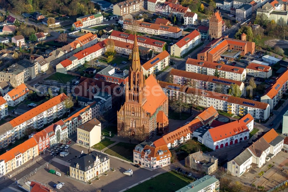 Demmin from above - View of the church St. Bartholomaei in Demmin in the state Mecklenburg-West Pomerania