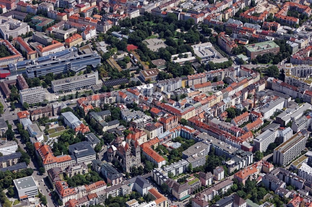 Aerial image München - Residential and commercial building district St. Benno in Munich in the state Bavaria