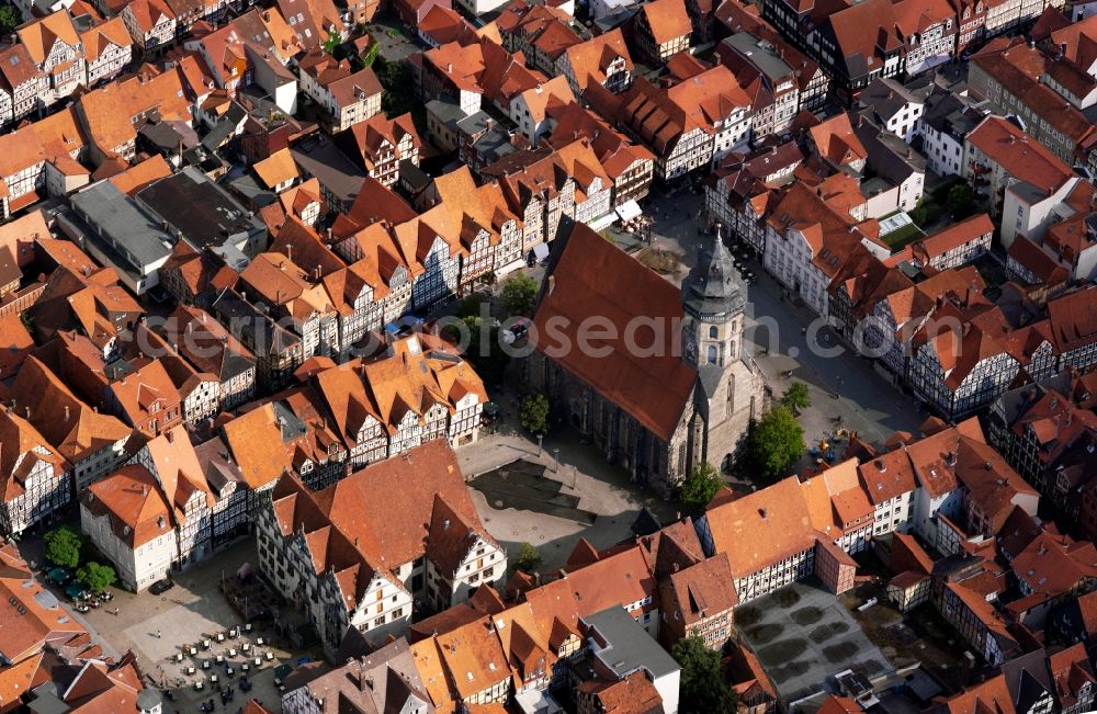 Aerial image Hann. Münden - The Blasius Church is a gothic church in the center of town. Construction began late 13th Century building, it was built on the foundations of a Romanesque basilica