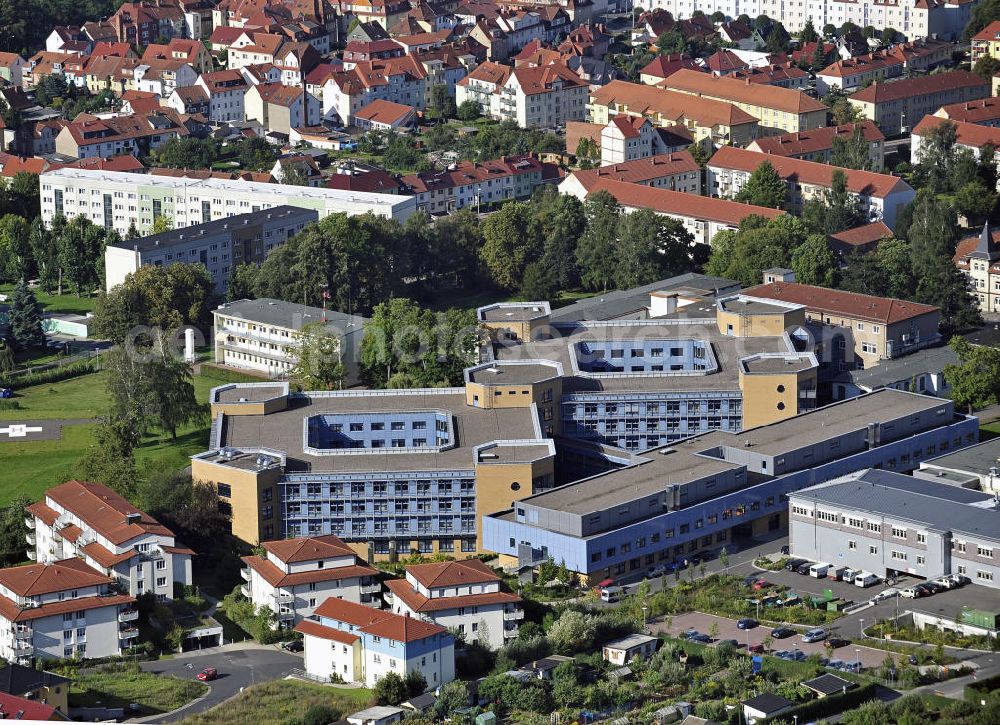 Eisenach from the bird's eye view: Das St.-Georg-Klinikum an der Mühlhauser Straße. Träger des Krankenhauses ist die St. Georg Klinikum Eisenach gGmbH. The St. George's Hospital at the Mühlhauser Strasse. Provider of the hospital is the St. Georg Klinikum Eisenach gGmbH.