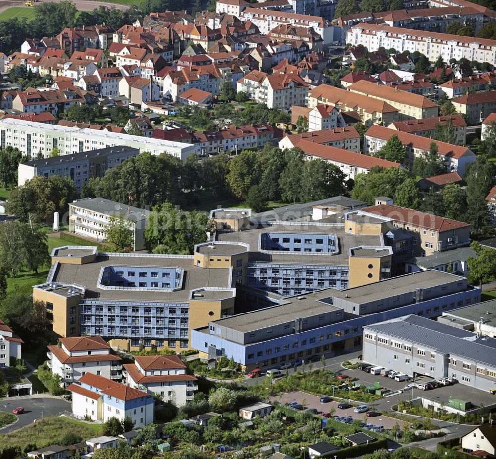 Aerial photograph Eisenach - Das St.-Georg-Klinikum an der Mühlhauser Straße. Träger des Krankenhauses ist die St. Georg Klinikum Eisenach gGmbH. The St. George's Hospital at the Mühlhauser Strasse. Provider of the hospital is the St. Georg Klinikum Eisenach gGmbH.