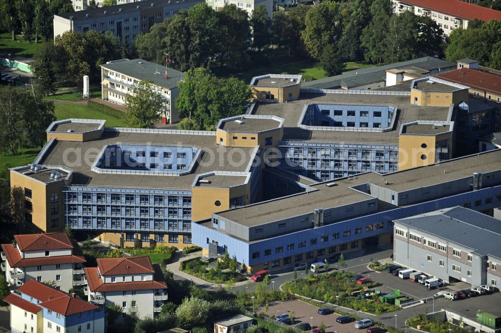 Eisenach from the bird's eye view: Das St.-Georg-Klinikum an der Mühlhauser Straße. Träger des Krankenhauses ist die St. Georg Klinikum Eisenach gGmbH. The St. George's Hospital at the Mühlhauser Strasse. Provider of the hospital is the St. Georg Klinikum Eisenach gGmbH.