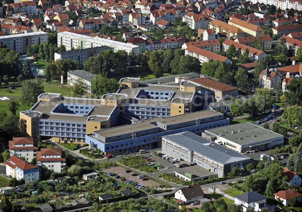 Aerial photograph Eisenach - Das St.-Georg-Klinikum an der Mühlhauser Straße. Träger des Krankenhauses ist die St. Georg Klinikum Eisenach gGmbH. The St. George's Hospital at the Mühlhauser Strasse. Provider of the hospital is the St. Georg Klinikum Eisenach gGmbH.