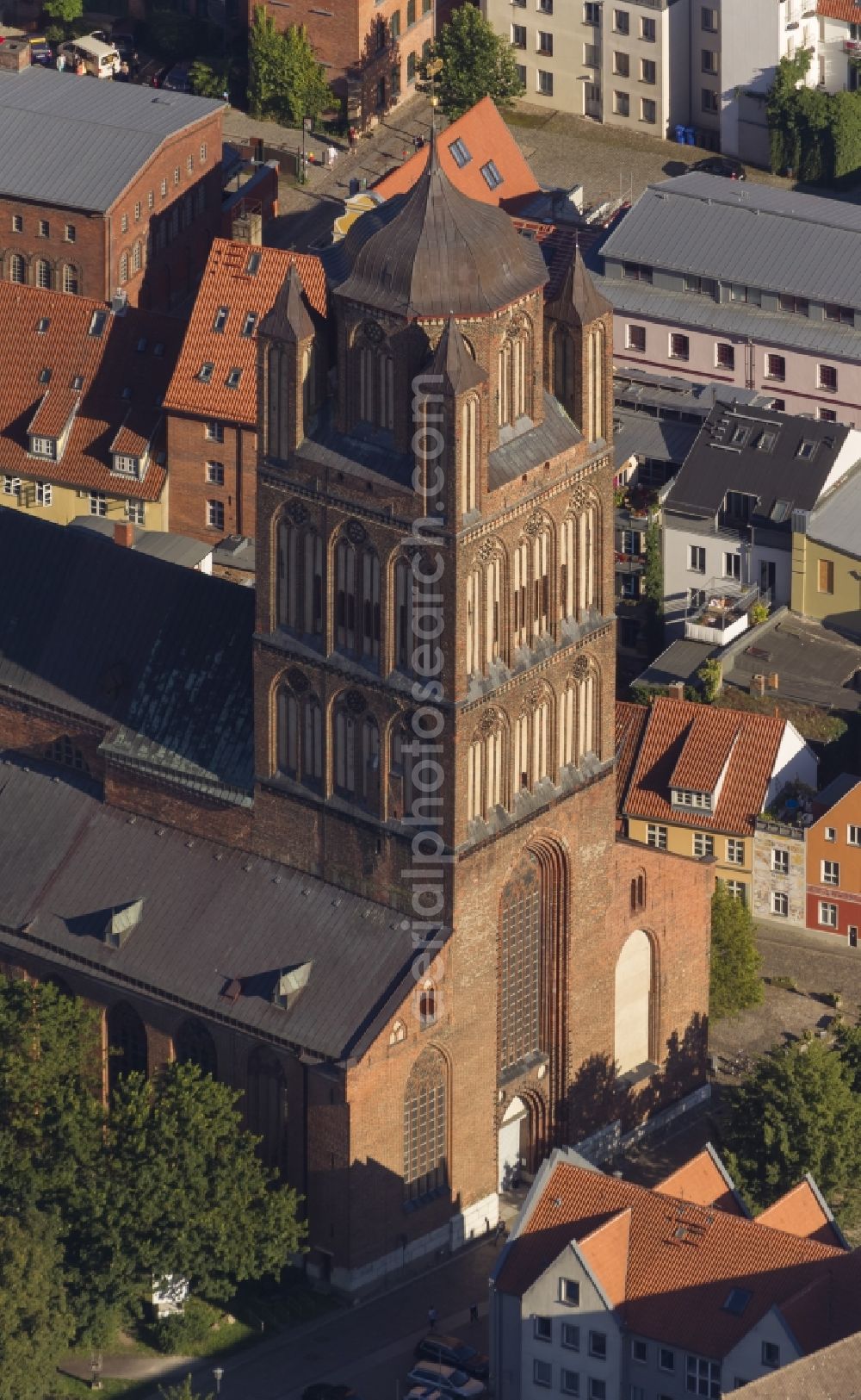 Stralsund from above - The St. Jakobi Church at the Old Market in Stralsund in Mecklenburg-Western Pomerania