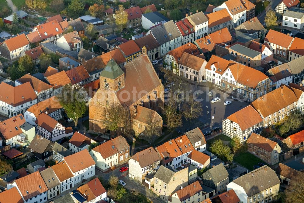 Penzlin from above - St. Mary's Church in the village of Penzlin in Mecklenburg-Western Pomerania