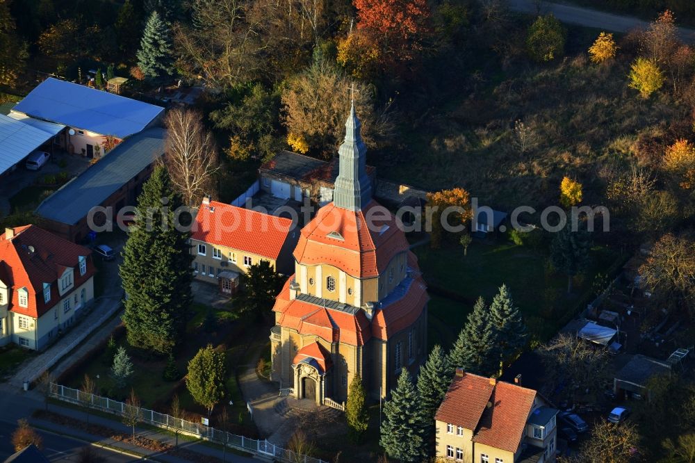 Biesenthal from above - Saint Marien church at the Bahnhofstrasse in Biesenthal in Brandenburg