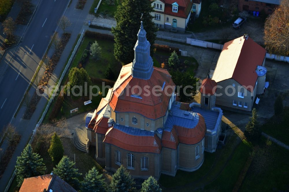 Biesenthal from the bird's eye view: Saint Marien church at the Bahnhofstrasse in Biesenthal in Brandenburg