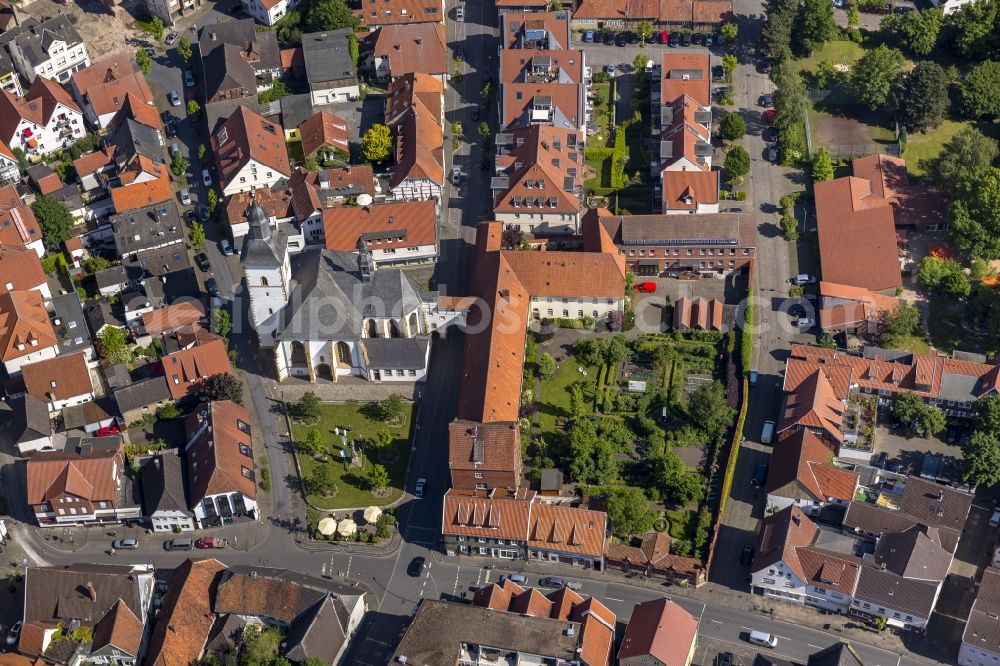 Rheda-Wiedenbrück from above - The church Saint Marien next to the Franciscan monastery in the Moenchstrasse in Rheda-Wiedenbrueck in the state North Rhine-Westphalia