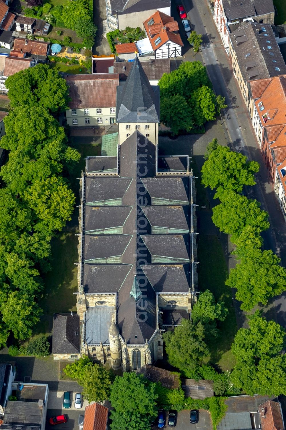 Aerial image Lippstadt - View of he church Sankt Nicolai in Lippstadt in the state North Rhine-Westphalia