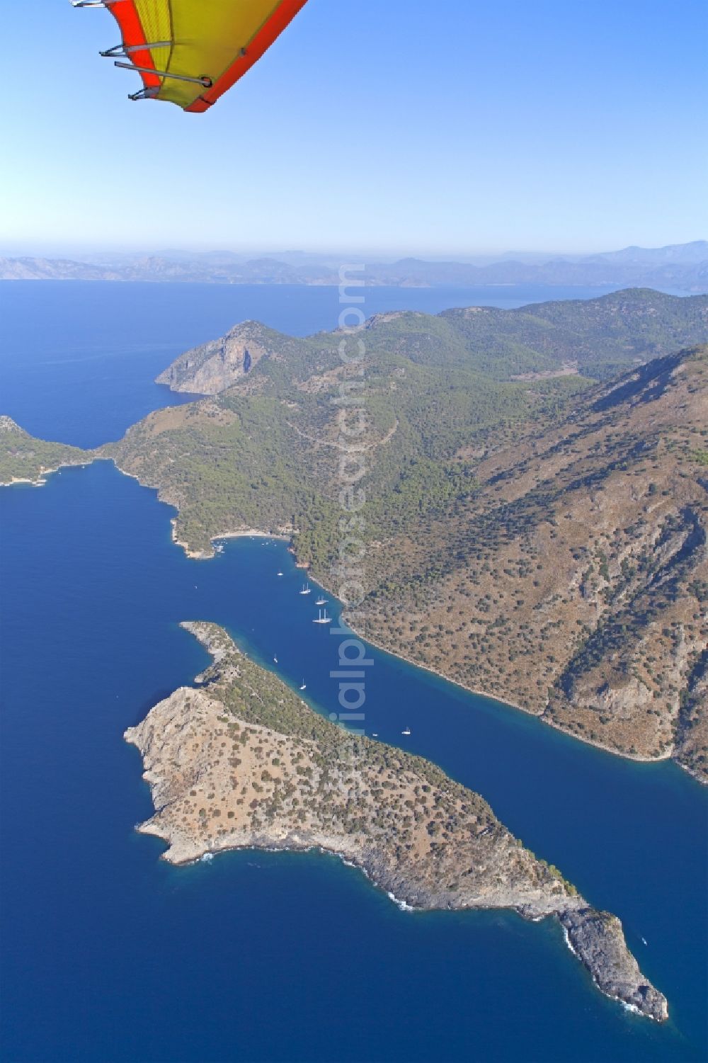 Ölüdeniz from the bird's eye view: St Nicholas Island in the bay of Oeluedeniz in Turkey