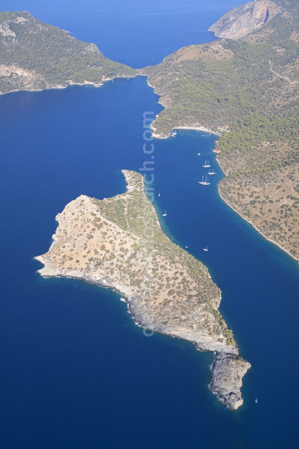 Aerial image Ölüdeniz - St Nicholas Island in the bay of Oeluedeniz in Turkey