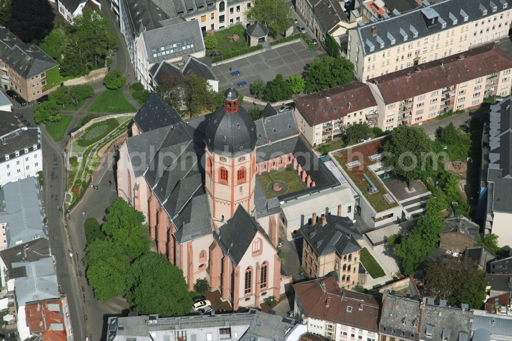 Mainz from above - View the Catholic rectory St. Stephan with the Saint Stephan Church in Mainz in Rhineland-Palatinate