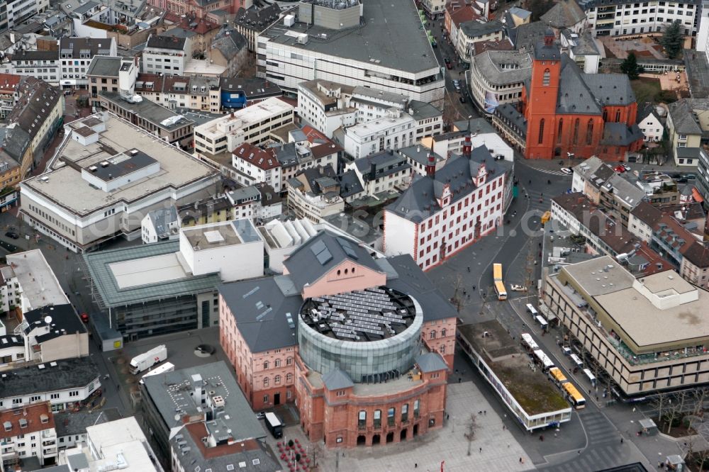 Mainz from above - State Theater on Place Gutenberg in Mainz in Rhineland-Palatinate