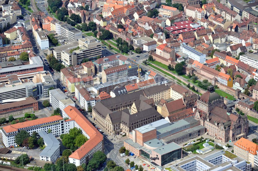 Nürnberg from above - The Staatstheater Nürnberg is a theatre building in Nuremberg. One of the largest theatres in Germany, it is housed in the Opernhaus Nürnberg, built from 1903 to 1905 in the Art Nouveau by the architect Heinrich Seeling