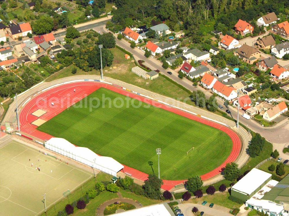 Aerial image Sandersdorf/ Bitterfeld - Blick auf Stadien von San dersdorf bei Bitterfeld. Zscherndorfer Strasse 15, 06792 San dersdorf