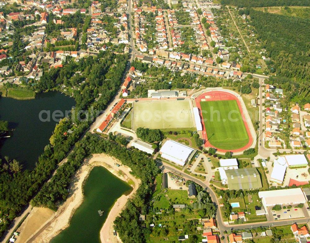 Aerial photograph Sandersdorf/ Bitterfeld - Blick auf Stadien von San dersdorf bei Bitterfeld. Zscherndorfer Strasse 15, 06792 San dersdorf