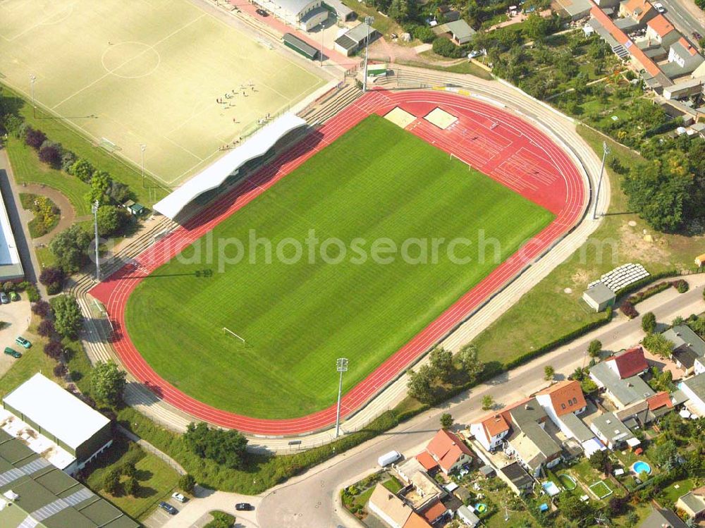 Sandersdorf/ Bitterfeld from the bird's eye view: Blick auf Stadien von San dersdorf bei Bitterfeld. Zscherndorfer Strasse 15, 06792 San dersdorf